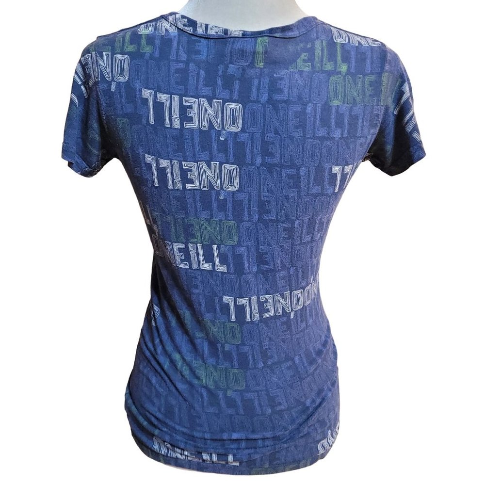 O'Neill Women's Size Medium Short Sleeve Logo Tee Blue Green White Made in USA - Picture 3 of 7